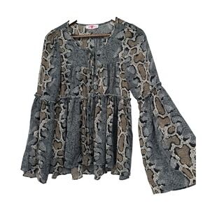 Buddy Love XS snake print blouse bell sleeve tie front Boho Festival mob wife